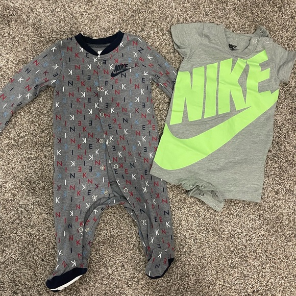 Nike Green Shorts Onesie and Gray Footies One Piece - Picture 1 of 3